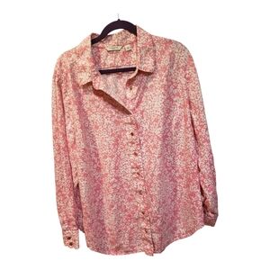 Liz Claiborne Pink and White Linen Button-Up Tunic